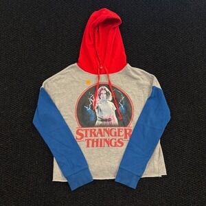 Stranger Things Graphic Hoodie Cropped Red Blue Gray Teen Girls Size XS